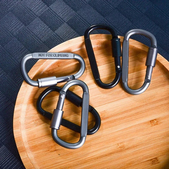 Aluminium D-Shape Carabiner Clips with Screw Lock, Set of 6