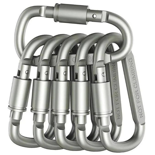 Aluminium D-Shape Carabiner Clips with Screw Lock, Set of 6