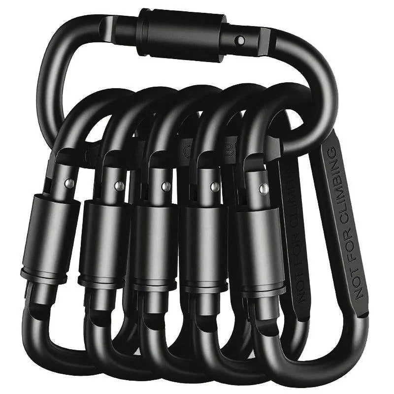 Aluminium D-Shape Carabiner Clips with Screw Lock, Set of 6