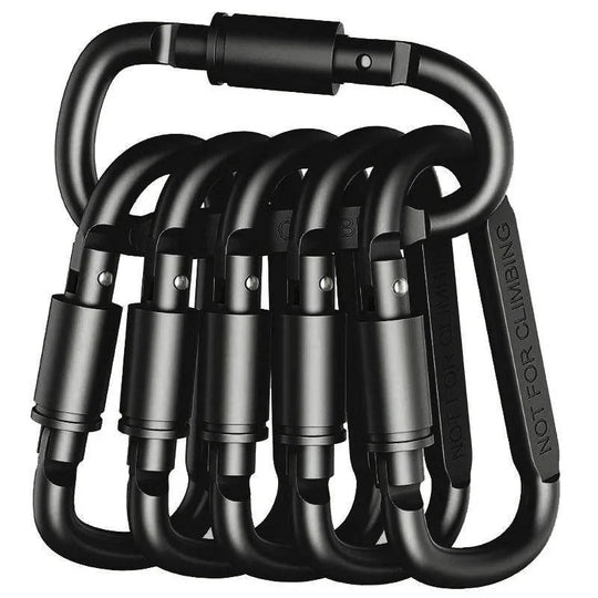 Aluminium D-Shape Carabiner Clips with Screw Lock, Set of 6