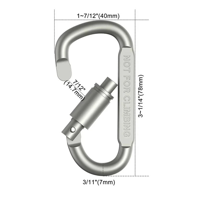 Aluminium D-Shape Carabiner Clips with Screw Lock, Set of 6