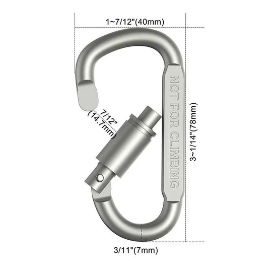 Aluminium D-Shape Carabiner Clips with Screw Lock, Set of 6