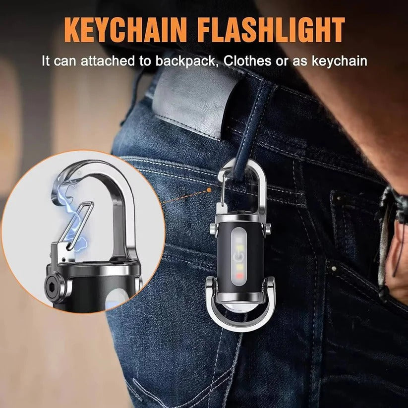 Rechargeable Keychain Flashlight with 6 Light Modes and COB Work Light