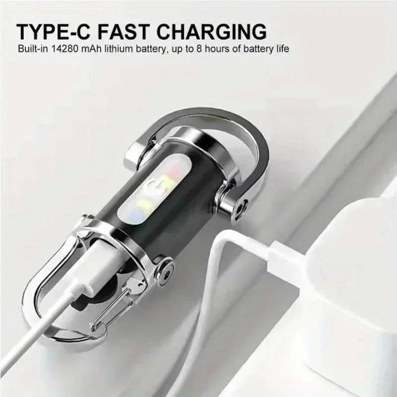 Rechargeable Keychain Flashlight with 6 Light Modes and COB Work Light
