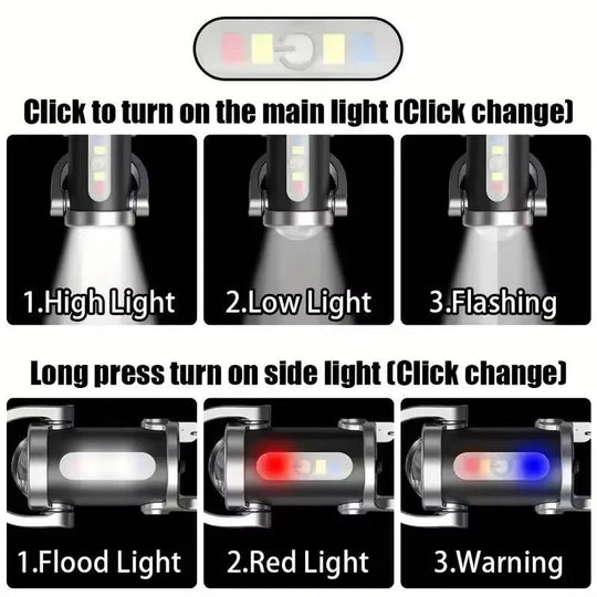 Rechargeable Keychain Flashlight with 6 Light Modes and COB Work Light