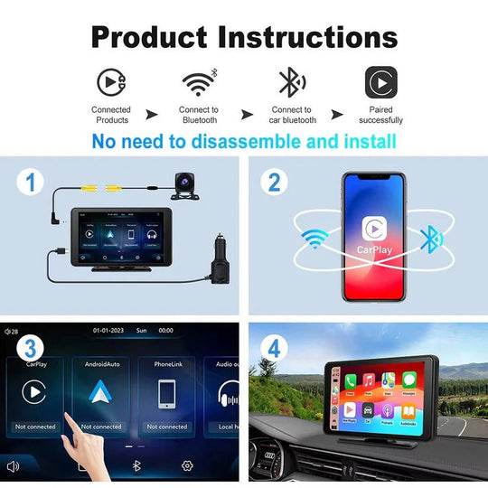 Wireless 7 Inch Car Touchscreen Display with Voice Control for Vehicles