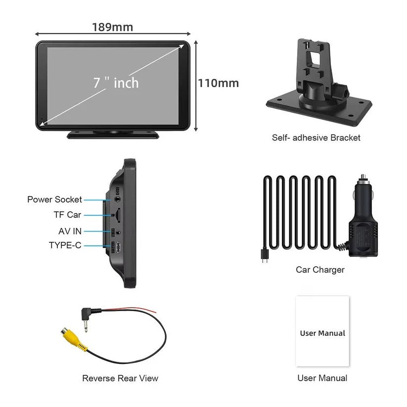 Wireless 7 Inch Car Touchscreen Display with Voice Control for Vehicles