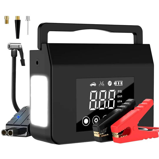 Portable Car Jump Starter with Built-In Tyre Air Compressor and Digital Screen