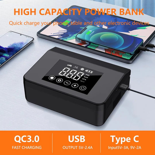 Portable Car Jump Starter with Built-In Tyre Air Compressor and Digital Screen