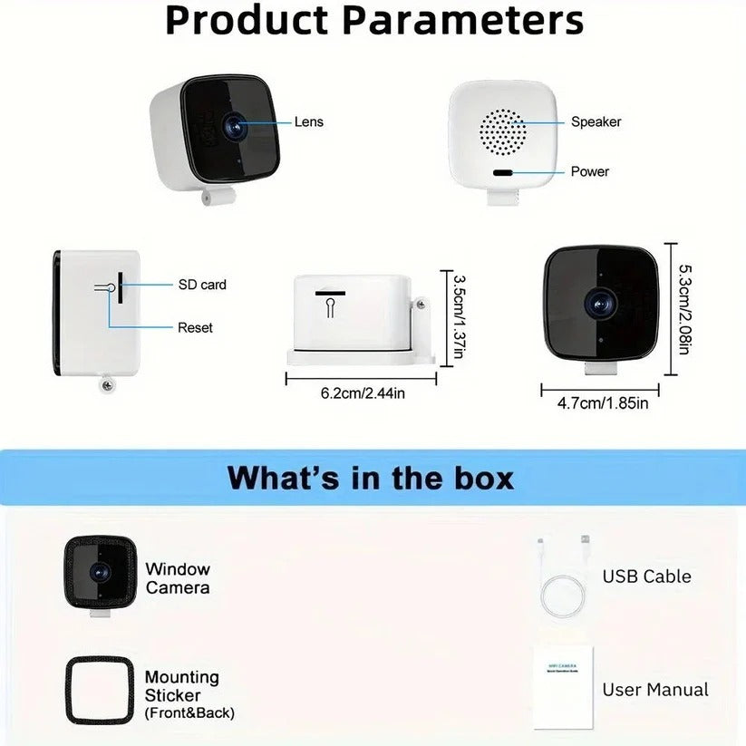 1080P Indoor WiFi Camera with Adhesive Window Mount and Two-Way Audio