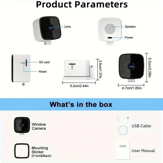 1080P Indoor WiFi Camera with Adhesive Window Mount and Two-Way Audio