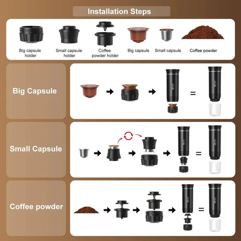 Portable 20 Bar Espresso Machine with Capsule and Ground Coffee Support