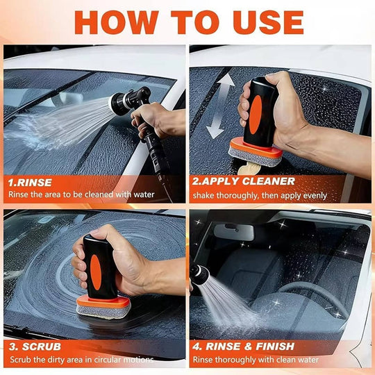 Windshield Glass Cleaner with Built-In Brush Head