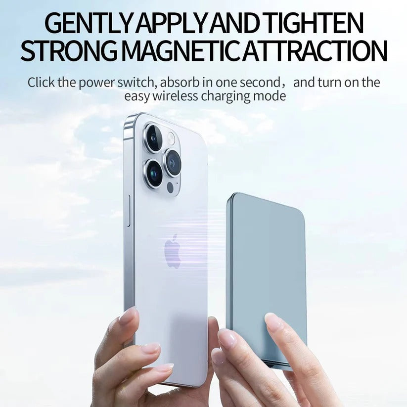 Slim Aluminium Magnetic Portable Charger with Fast Wireless Charging for iPhone