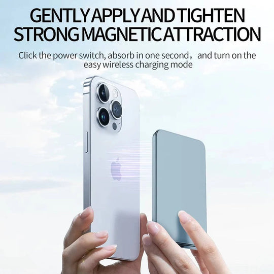 Slim Aluminium Magnetic Portable Charger with Fast Wireless Charging for iPhone