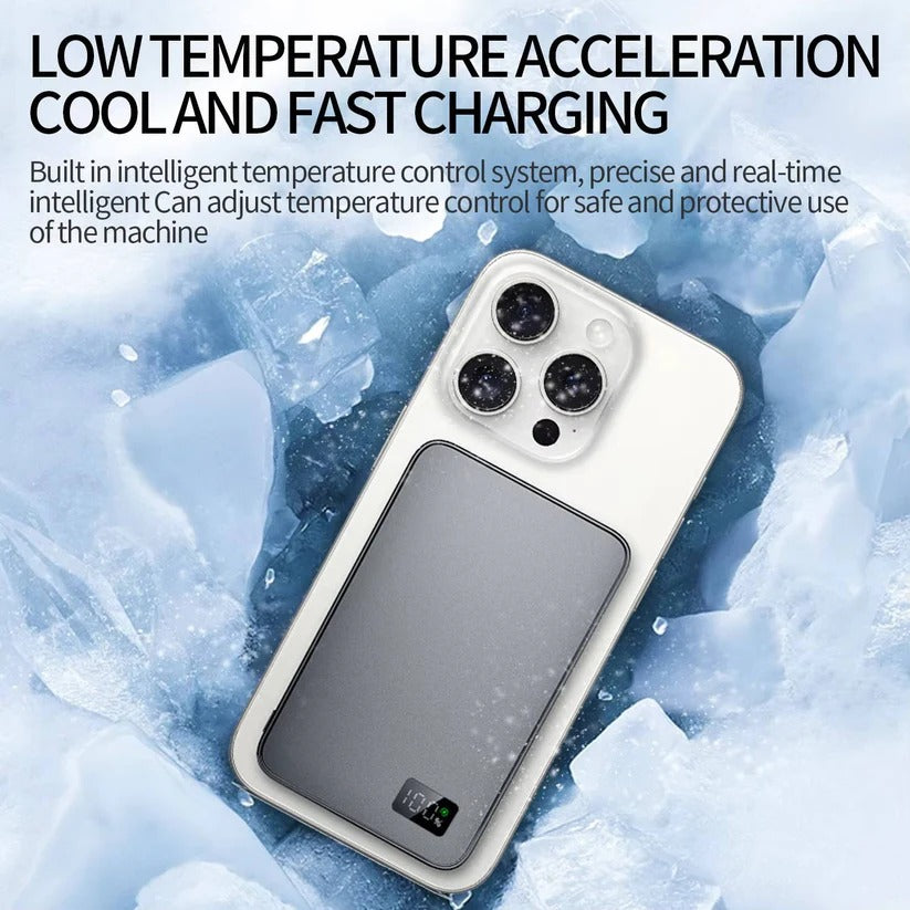 Slim Aluminium Magnetic Portable Charger with Fast Wireless Charging for iPhone
