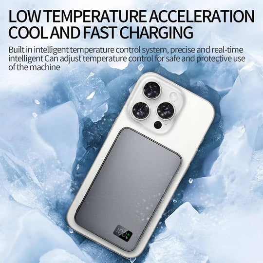 Slim Aluminium Magnetic Portable Charger with Fast Wireless Charging for iPhone