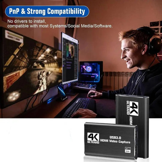 HDMI to USB 3.0 Video Capture Device with 4K Input and 1080P 60fps Recording