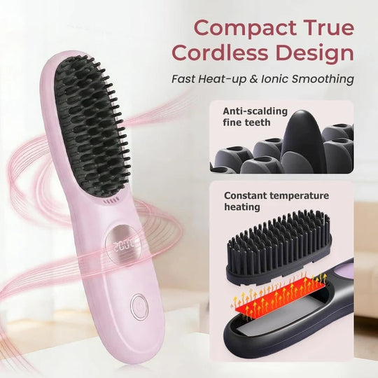 USB Rechargeable Heated Straightening Brush with LED Display and Adjustable Heat Settings