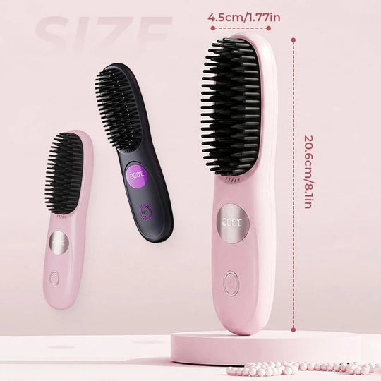 USB Rechargeable Heated Straightening Brush with LED Display and Adjustable Heat Settings