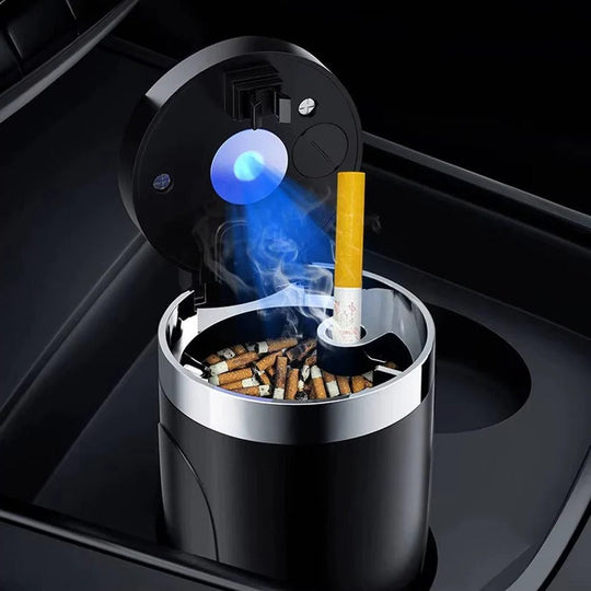 Portable Cup Holder Ashtray with LED Light, Lidded and Odour Resistant Design