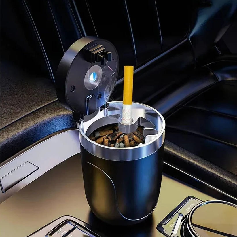 Portable Cup Holder Ashtray with LED Light, Lidded and Odour Resistant Design