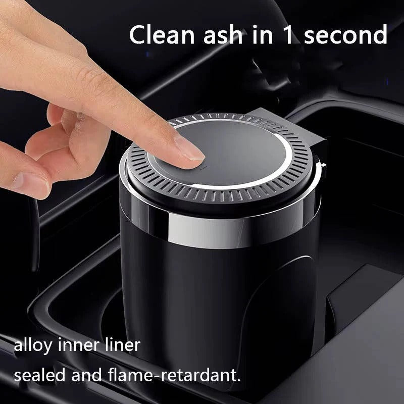 Portable Cup Holder Ashtray with LED Light, Lidded and Odour Resistant Design