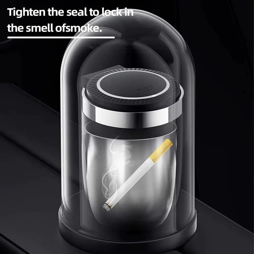 Portable Cup Holder Ashtray with LED Light, Lidded and Odour Resistant Design
