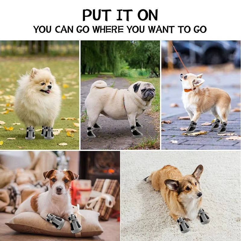 Waterproof Breathable Dog Paw Boots with Non-Slip Sole for Outdoor Use, 4 Pack