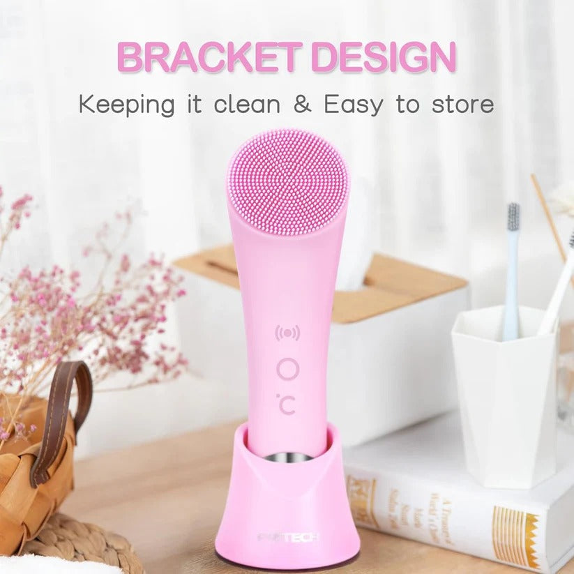 Rechargeable Silicone Face Scrubber with Heated Massage and Vibrating Exfoliation