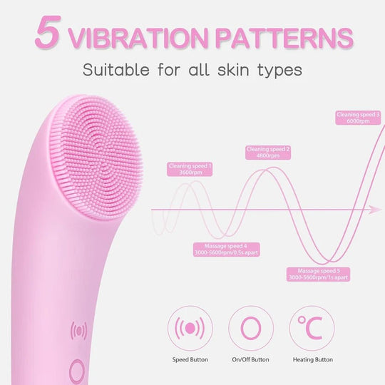Rechargeable Silicone Face Scrubber with Heated Massage and Vibrating Exfoliation