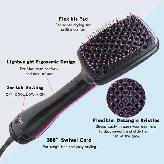 1000W Paddle Blow Dryer Brush with 3 Adjustable Heat Settings