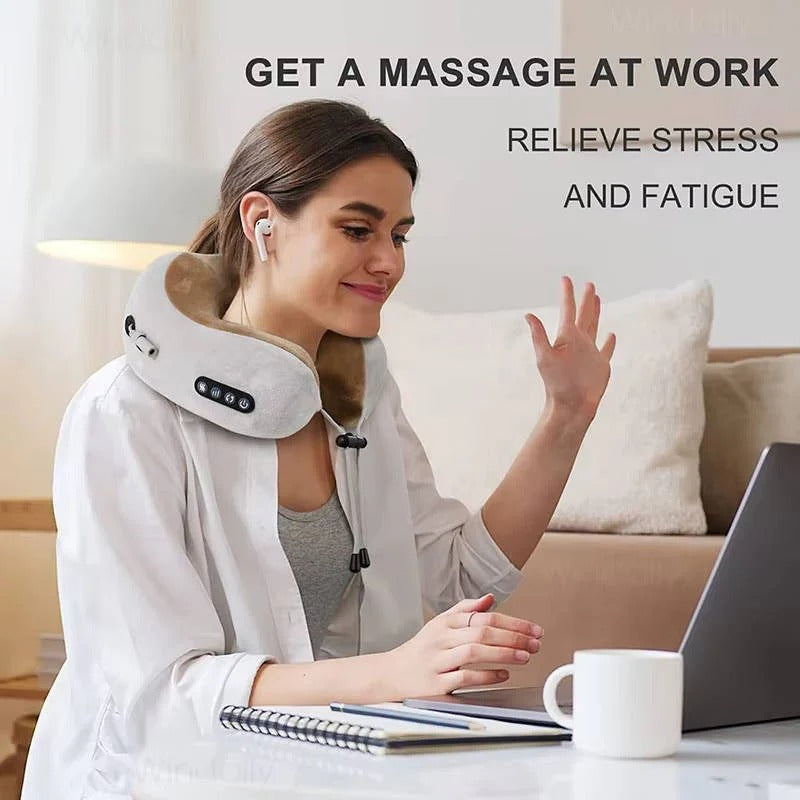 Ergonomic Travel Neck Pillow with Built-In Massager for Relaxation Support