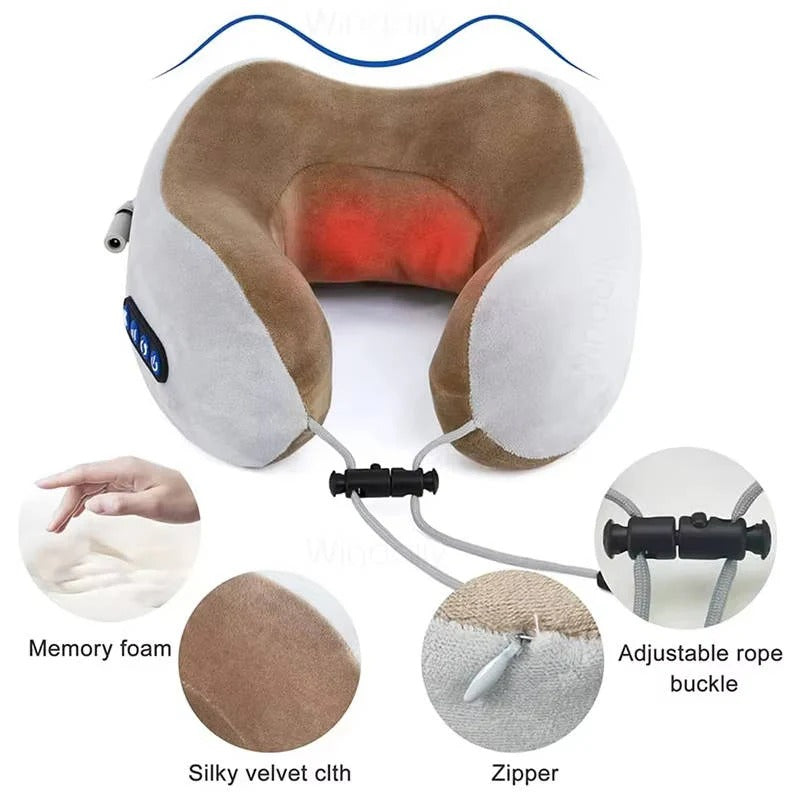 Ergonomic Travel Neck Pillow with Built-In Massager for Relaxation Support