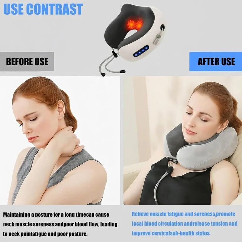 Ergonomic Travel Neck Pillow with Built-In Massager for Relaxation Support