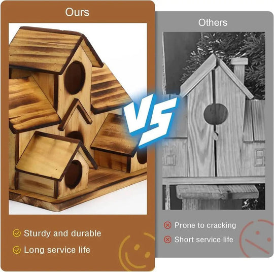 Hanging Wooden Bird House with Decorative Villa Design for Outdoor Gardens