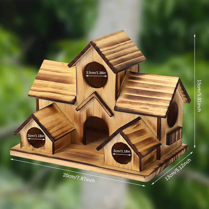 Hanging Wooden Bird House with Decorative Villa Design for Outdoor Gardens