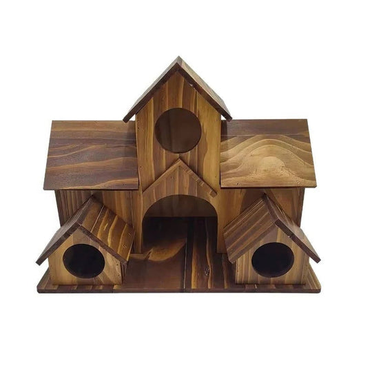 Hanging Wooden Bird House with Decorative Villa Design for Outdoor Gardens