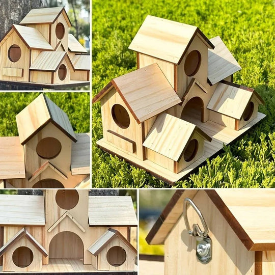 Hanging Wooden Bird House with Decorative Villa Design for Outdoor Gardens