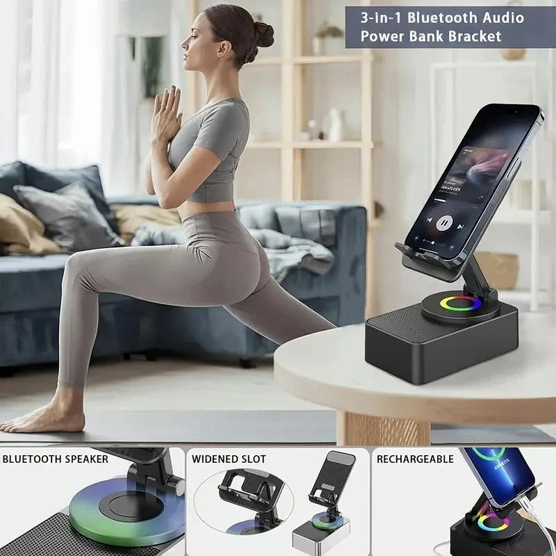 5-in-1 Wireless Bluetooth Speaker with Foldable Phone Stand and LED Lighting