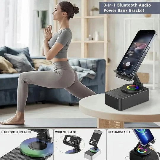 5-in-1 Wireless Bluetooth Speaker with Foldable Phone Stand and LED Lighting