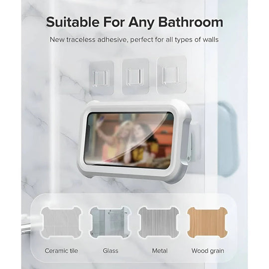 Wall Mount Bathroom Phone Holder with 480-Degree Rotation for Smartphones up to 6.8 Inches
