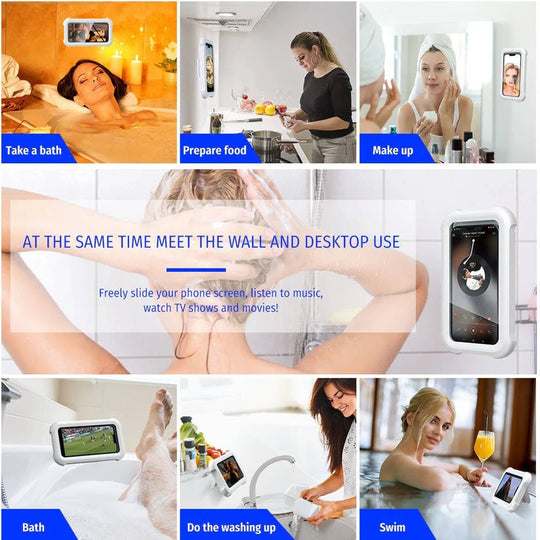 Wall Mount Bathroom Phone Holder with 480-Degree Rotation for Smartphones up to 6.8 Inches