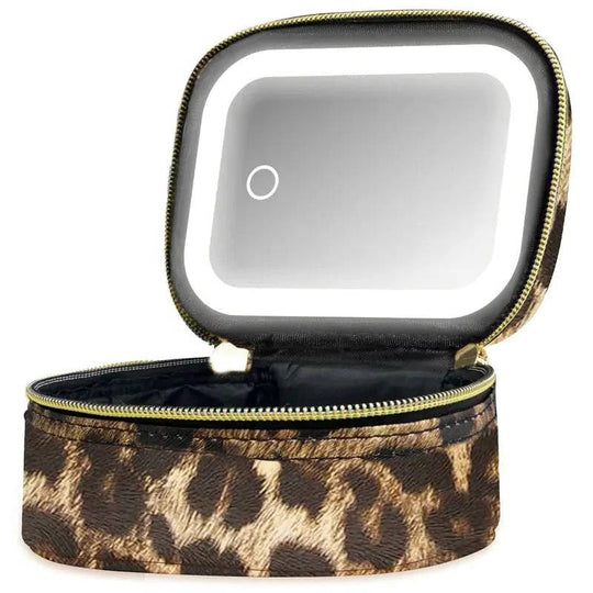 Portable Travel Cosmetic Case with Adjustable LED Mirror and Organiser
