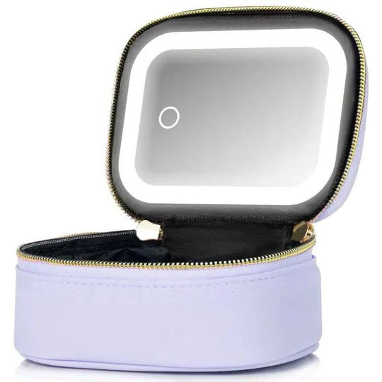 Portable Travel Cosmetic Case with Adjustable LED Mirror and Organiser