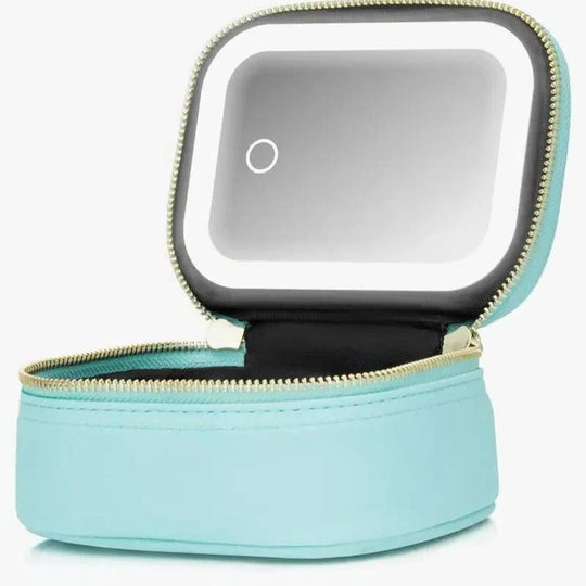 Portable Travel Cosmetic Case with Adjustable LED Mirror and Organiser