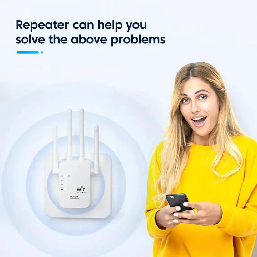 Dual Band Wi-Fi Range Extender with 4 Antennas and Ethernet Port for Whole Home Coverage