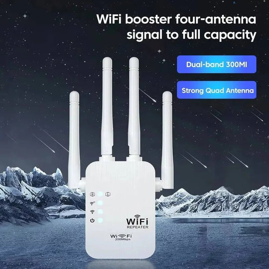 Dual Band Wi-Fi Range Extender with 4 Antennas and Ethernet Port for Whole Home Coverage