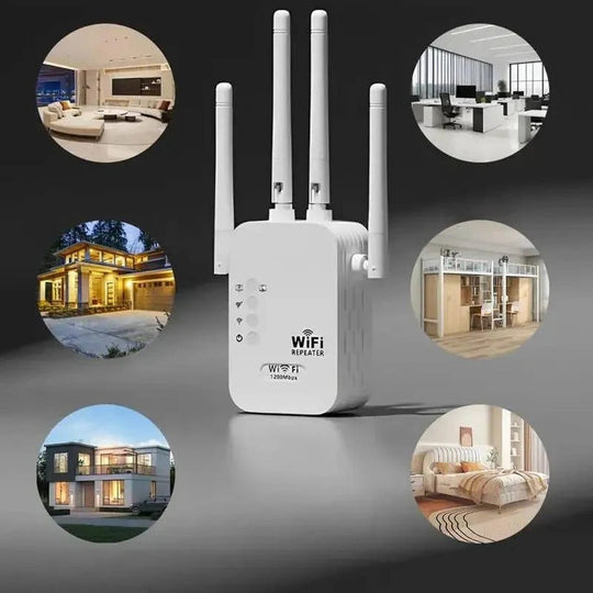 Dual Band Wi-Fi Range Extender with 4 Antennas and Ethernet Port for Whole Home Coverage
