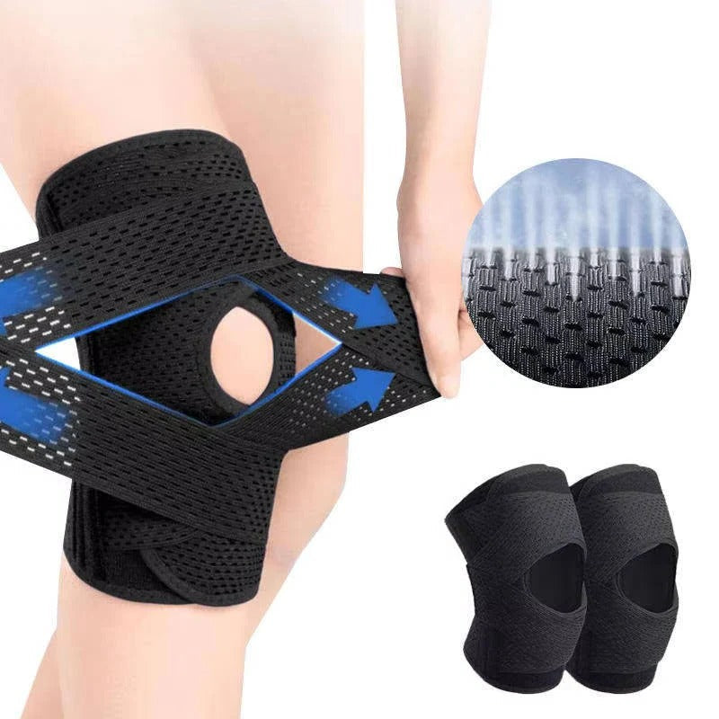 Adjustable Knee Brace with Side Stabilizers and Breathable Mesh Support